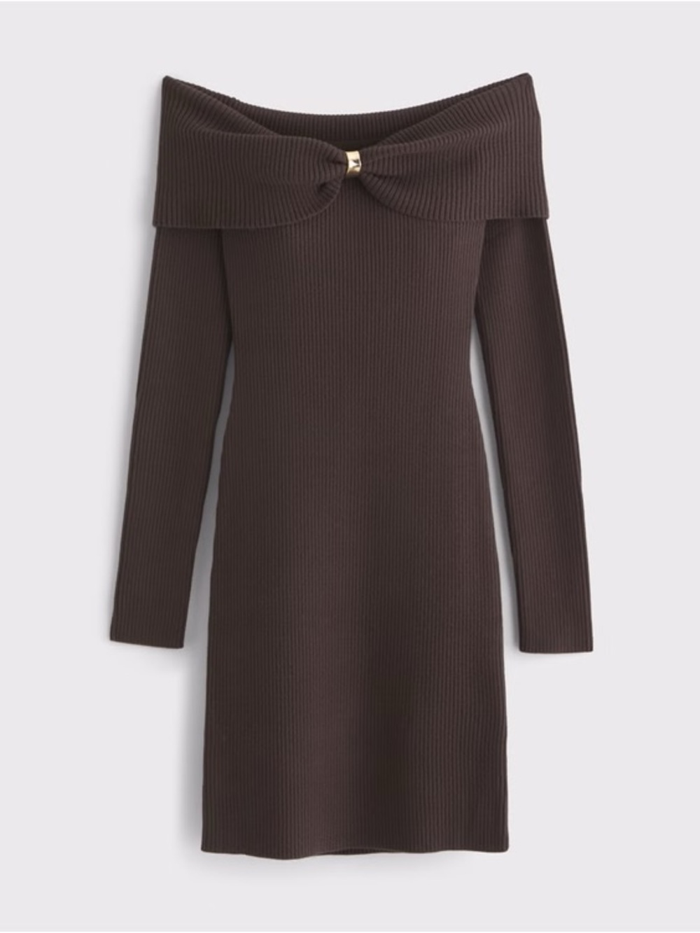Off-The-Shoulder Hardware Mini Sweater Dress